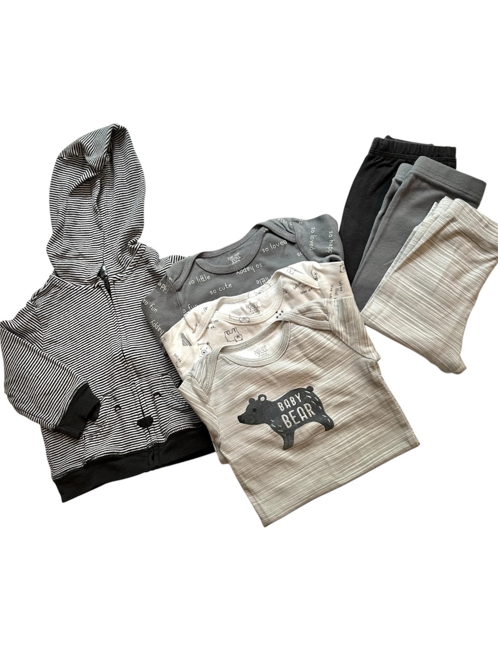 Carters 7 Piece 12M Neutral Coordinating Clothing Bundle Baby Bear Animal Theme